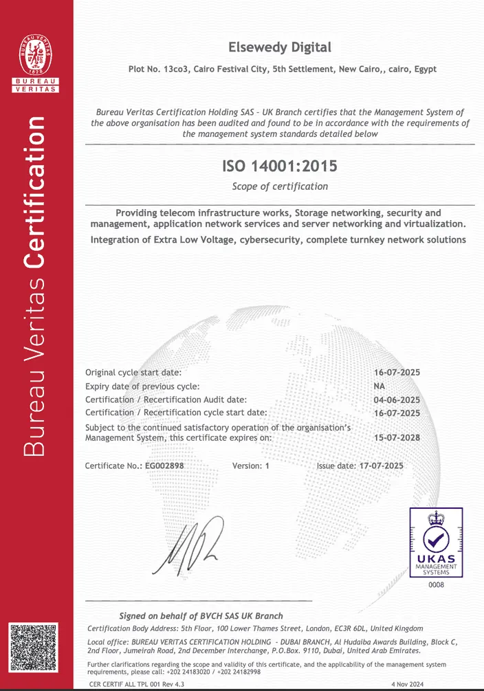 ISO 14001:2015 certificate (AV Certifications)